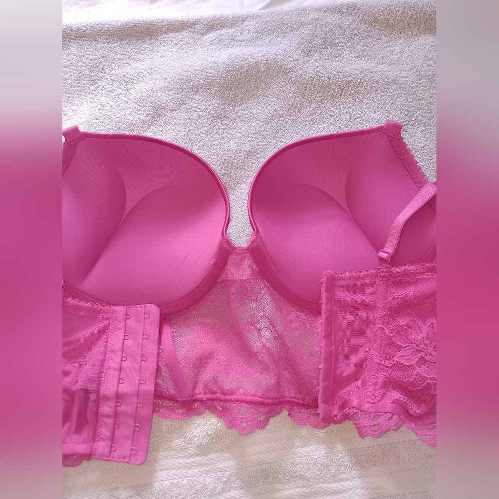 Victoria's Secret Very Sexy Hot Pink Lace Shine Strap Push-Up Corset Top. 36D. - Picture 12 of 13